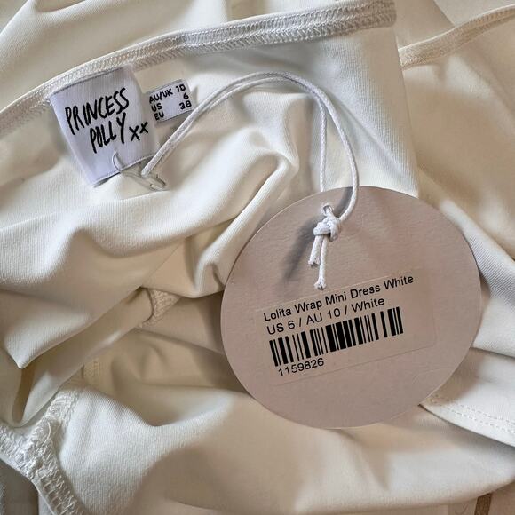 NWT Princess Polly Lolita Wrap Mini Dress White Asymmetrical Gold Buckle Sz 6 US - Picture 4 of 12